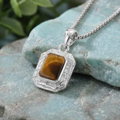 Natural Tiger Eye Pendant - 925 Sterling Silver Handmade Jewelry