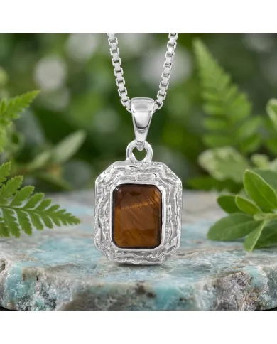 Natural Tiger Eye Pendant - 925 Sterling Silver Handmade Jewelry