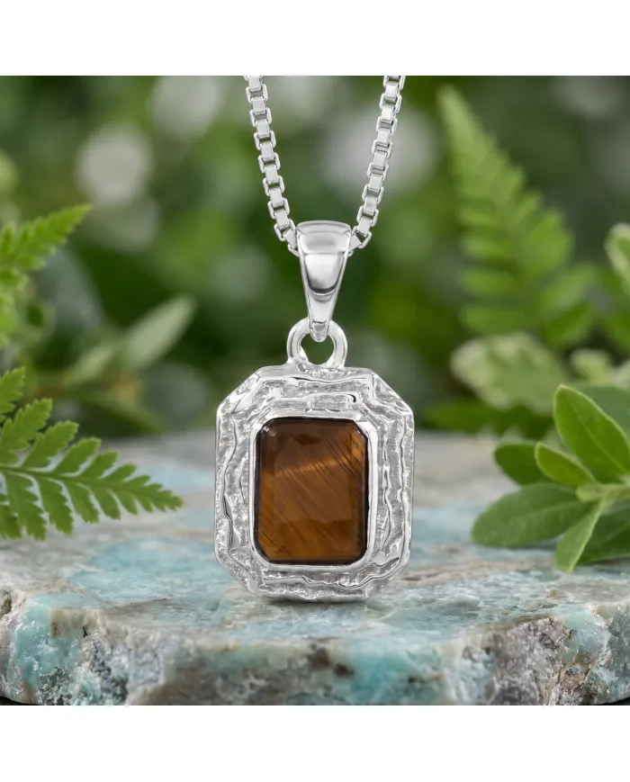 Natural Tiger Eye Pendant - 925 Sterling Silver Handmade Jewelry