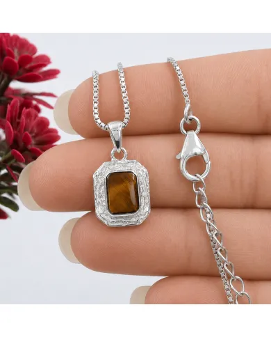 Natural Tiger Eye Pendant - 925 Sterling Silver Handmade Jewelry