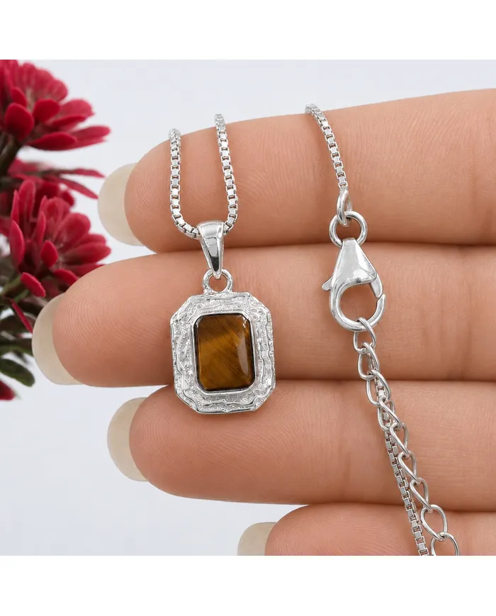 Natural Tiger Eye Pendant - 925 Sterling Silver Handmade Jewelry