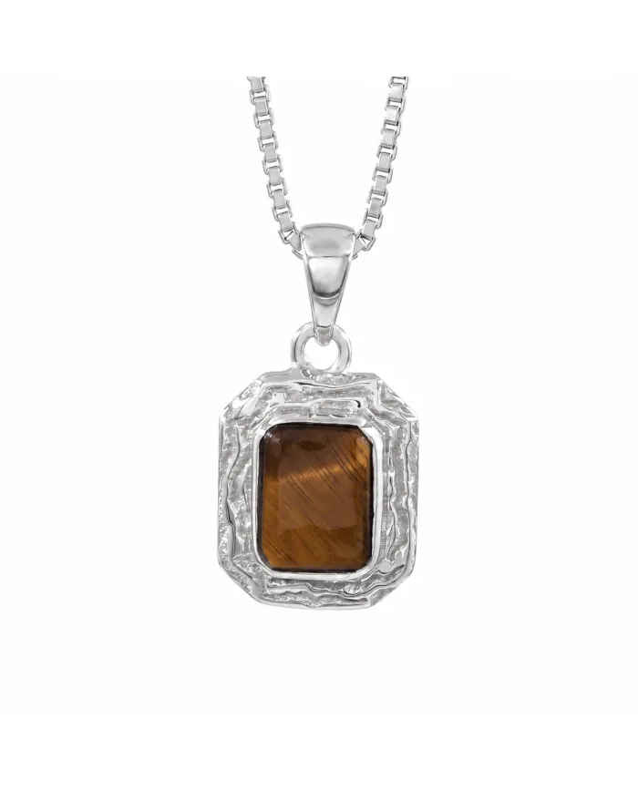 Natural Tiger Eye Pendant - 925 Sterling Silver Handmade Jewelry