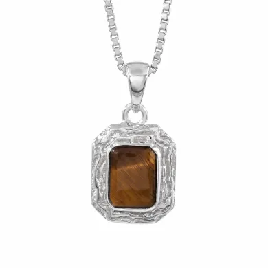 Natural Tiger Eye Pendant - 925 Sterling Silver Handmade Jewelry