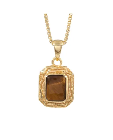 Natural Tiger Eye Pendant 18K Gold Plated Handmade Jewelry for Women