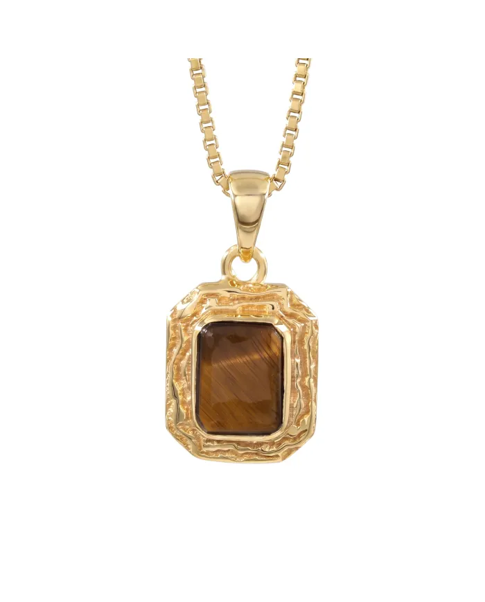 Natural Tiger Eye Pendant 18K Gold Plated Handmade Jewelry for Women