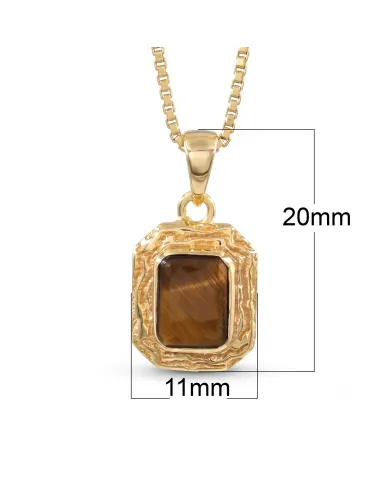 Natural Tiger Eye Pendant 18K Gold Plated Handmade Jewelry for Women
