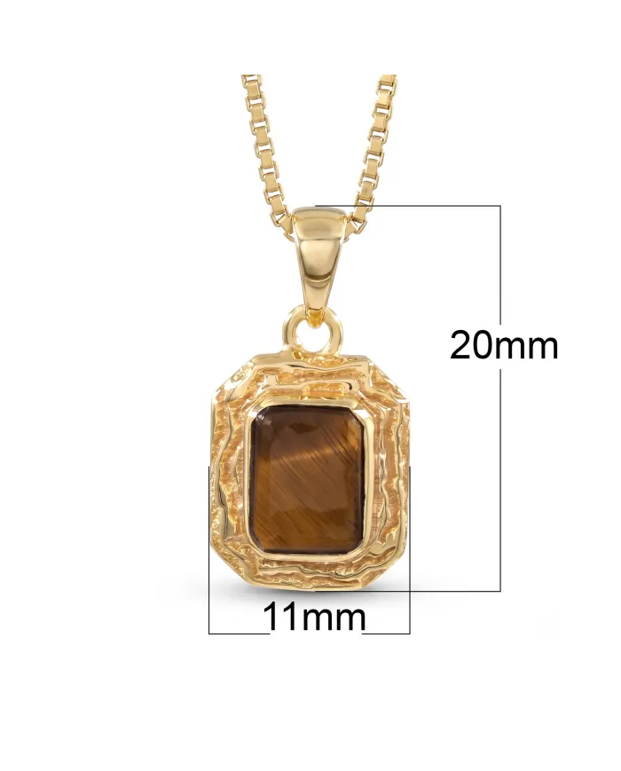 Natural Tiger Eye Pendant 18K Gold Plated Handmade Jewelry for Women