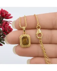 Natural Tiger Eye Pendant 18K Gold Plated Handmade Jewelry for Women