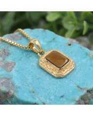Natural Tiger Eye Pendant 18K Gold Plated Handmade Jewelry for Women