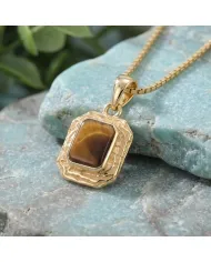 Natural Tiger Eye Pendant 18K Gold Plated Handmade Jewelry for Women