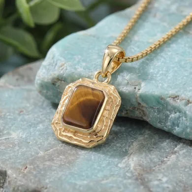 Natural Tiger Eye Pendant 18K Gold Plated Handmade Jewelry for Women