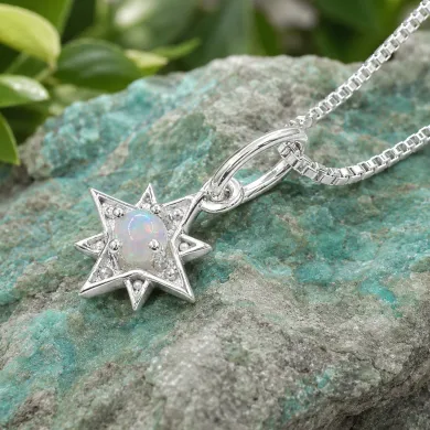 Sterling Silver Opal North Star Pendant Necklace | Celestial Jewelry