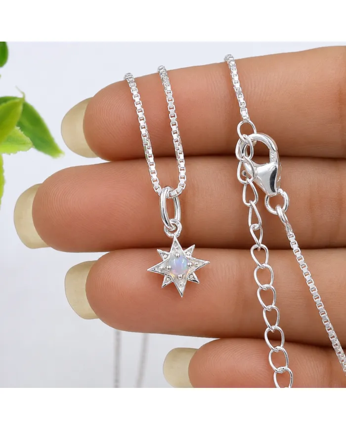 Sterling Silver Opal North Star Pendant Necklace | Celestial Jewelry