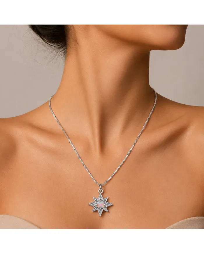 Sterling Silver Opal North Star Pendant Necklace | Celestial Jewelry