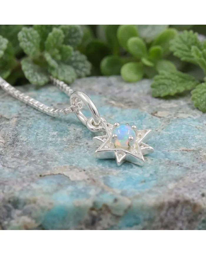 Sterling Silver Opal North Star Pendant Necklace | Celestial Jewelry
