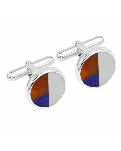 925 Sterling Silver Carnelian, Lapis Lazuli & Pearl Cufflinks for Men