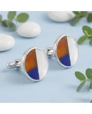925 Sterling Silver Carnelian, Lapis Lazuli & Pearl Cufflinks for Men