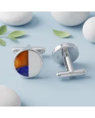 925 Sterling Silver Carnelian, Lapis Lazuli & Pearl Cufflinks for Men