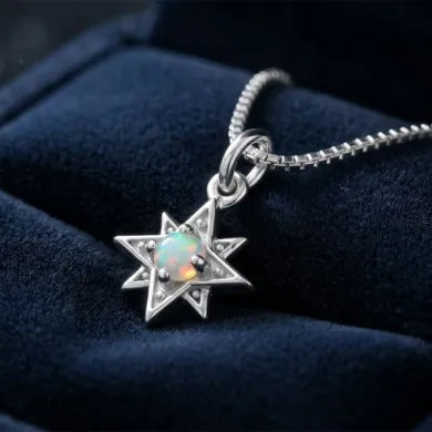 Sterling Silver Opal North Star Pendant Necklace | Celestial Jewelry