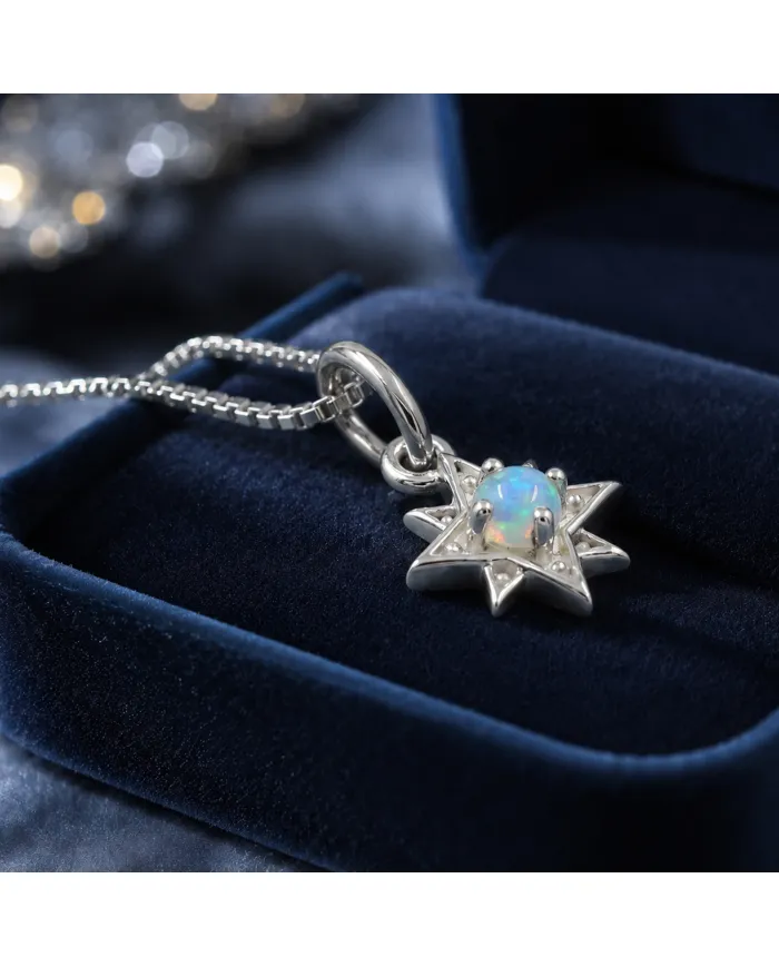 Sterling Silver Opal North Star Pendant Necklace | Celestial Jewelry