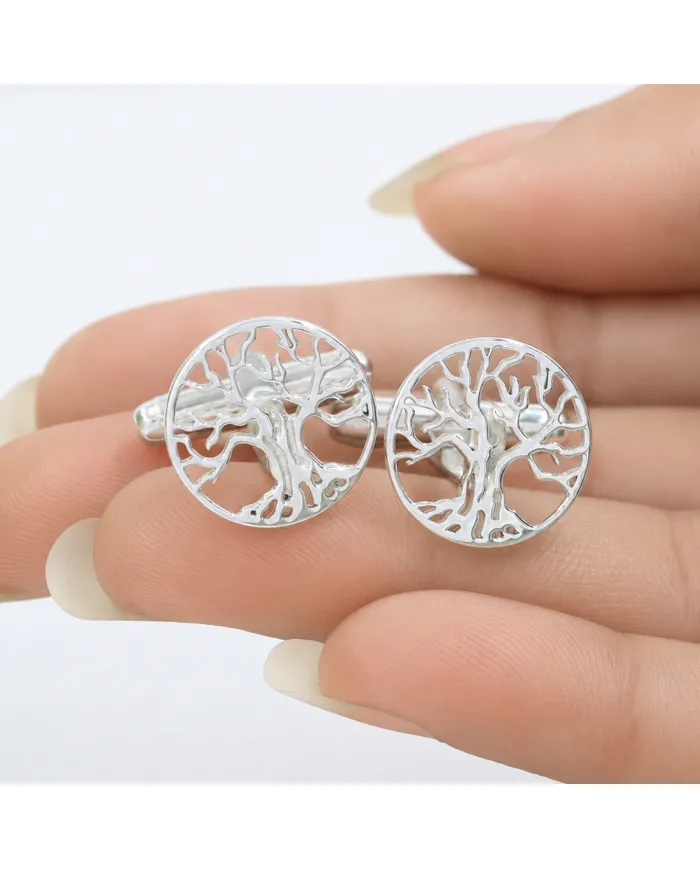 925 Sterling Silver & Brass Vintage Tree of Life Cufflinks for Men