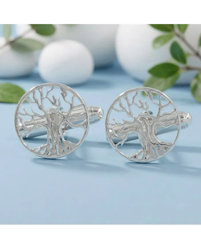 925 Sterling Silver & Brass Vintage Tree of Life Cufflinks for Men