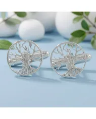 925 Sterling Silver & Brass Vintage Tree of Life Cufflinks for Men
