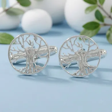 925 Sterling Silver & Brass Vintage Tree of Life Cufflinks for Men