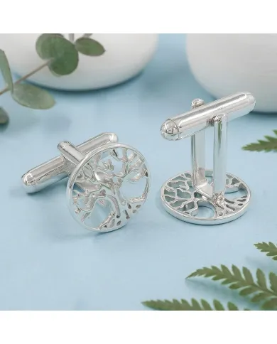 925 Sterling Silver & Brass Vintage Tree of Life Cufflinks for Men
