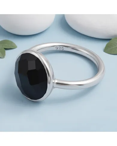 Black Onyx Solitaire Ring - 925 Sterling Silver Handmade Jewelry