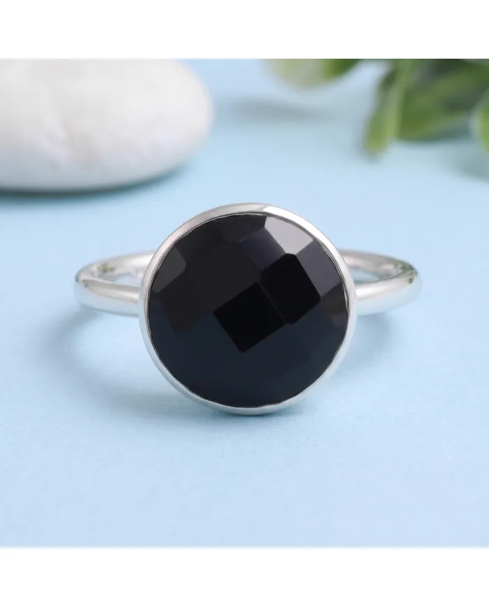 Black Onyx Solitaire Ring - 925 Sterling Silver Handmade Jewelry