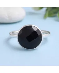 Black Onyx Solitaire Ring - 925 Sterling Silver Handmade Jewelry
