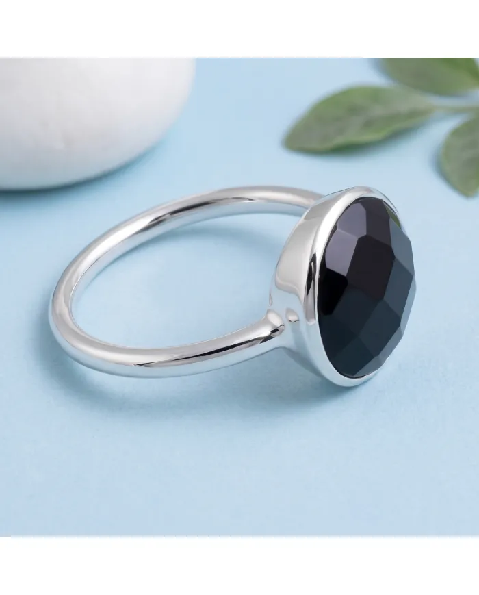 Black Onyx Solitaire Ring - 925 Sterling Silver Handmade Jewelry