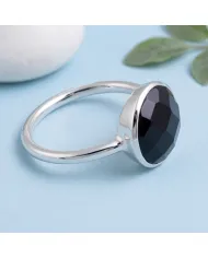 Black Onyx Solitaire Ring - 925 Sterling Silver Handmade Jewelry