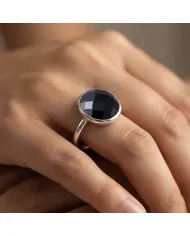 Black Onyx Solitaire Ring - 925 Sterling Silver Handmade Jewelry