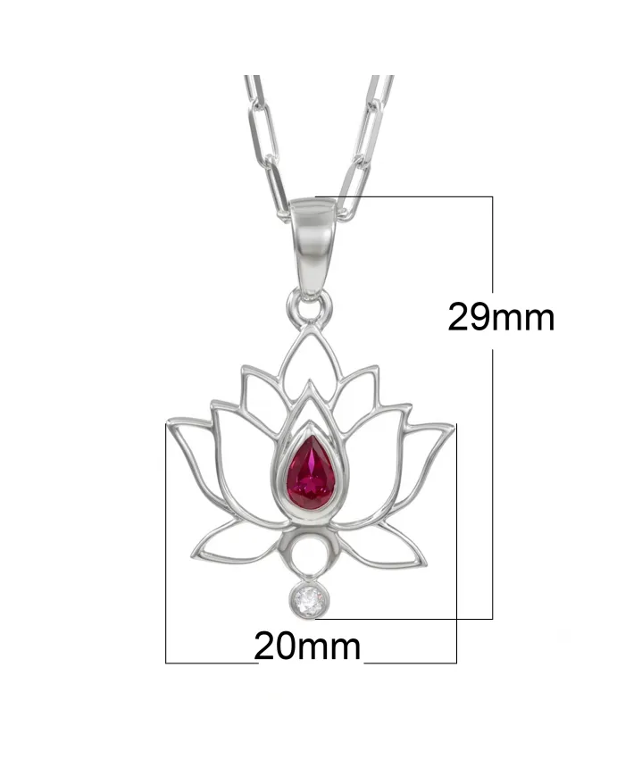 925 Sterling Silver Ruby and Swarovski Crystal Lotus Pendant