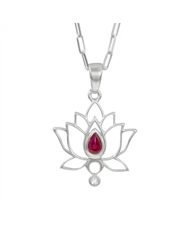 925 Sterling Silver Ruby and Swarovski Crystal Lotus Pendant