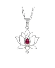 18k Gold Plated Lotus Pendant with Ruby & Swarovski Crystal