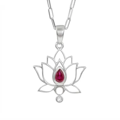925 Sterling Silver Ruby and Swarovski Crystal Lotus Pendant