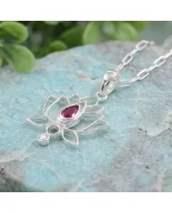 925 Sterling Silver Ruby and Swarovski Crystal Lotus Pendant