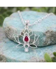 925 Sterling Silver Ruby and Swarovski Crystal Lotus Pendant