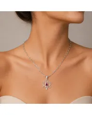925 Sterling Silver Ruby and Swarovski Crystal Lotus Pendant