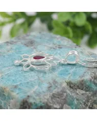 925 Sterling Silver Ruby and Swarovski Crystal Lotus Pendant