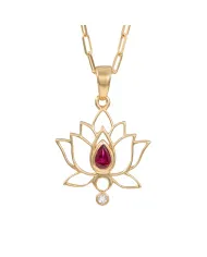 18k Gold Plated Lotus Pendant with Ruby & Swarovski Crystal