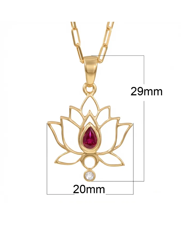 18k Gold Plated Lotus Pendant with Ruby & Swarovski Crystal