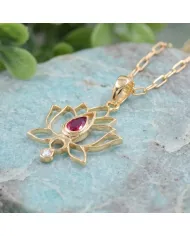18k Gold Plated Lotus Pendant with Ruby & Swarovski Crystal