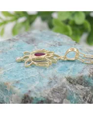 18k Gold Plated Lotus Pendant with Ruby & Swarovski Crystal