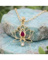 18k Gold Plated Lotus Pendant with Ruby & Swarovski Crystal