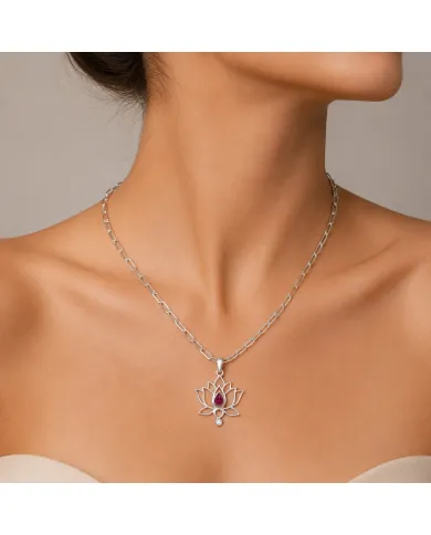 18k Gold Plated Lotus Pendant with Ruby & Swarovski Crystal