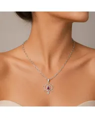 18k Gold Plated Lotus Pendant with Ruby & Swarovski Crystal